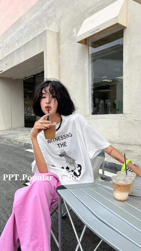 New in early summer! [ppt] Korean loose print medium long short sleeve T-shirt 6570# XYY