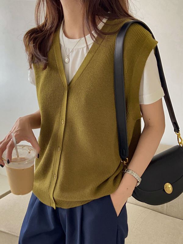 Original price 71.06! [st] wool knitted V-neck with cardigan vest (6% wool) 3681# XJ