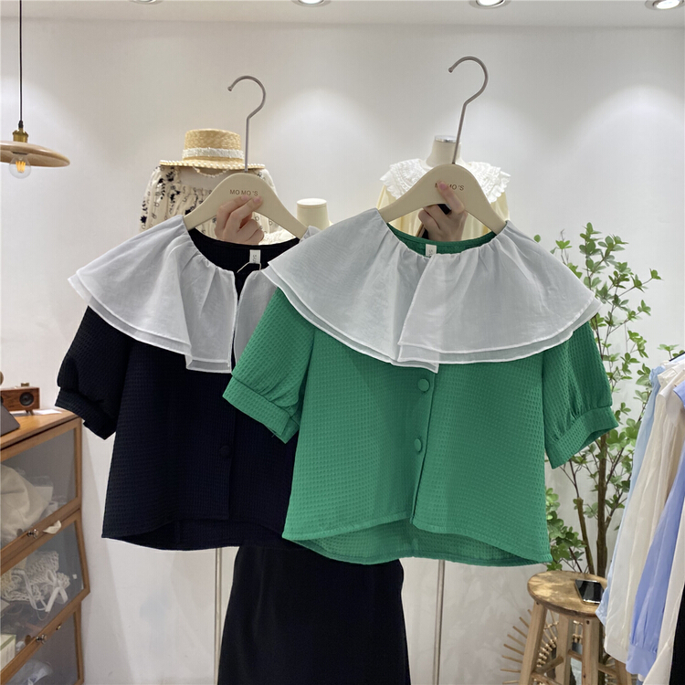 New in early summer! [sunny] Korean lotus leaf collar short shirt 1887# hjy