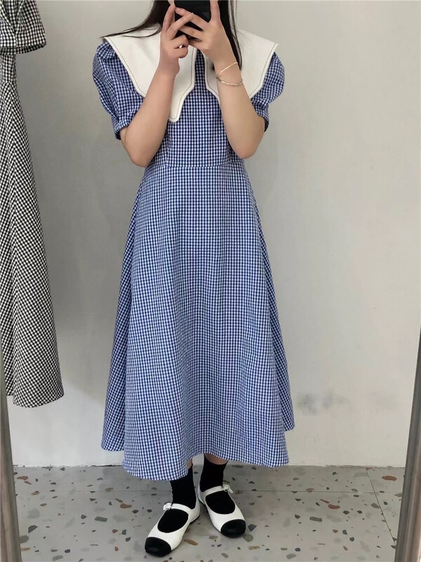 [the most] simple personality Plaid large lapel dress 8865# HBx