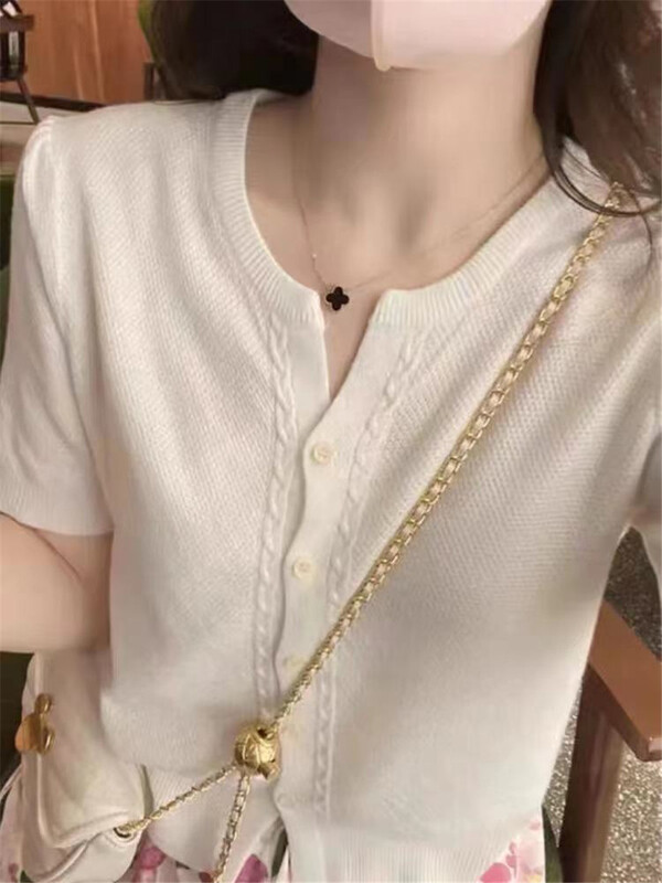 goods in stock! New in early summer! [Xiangli] Korean simple single breasted ice silk short sleeve T-shirt ys1-6839# PCZ