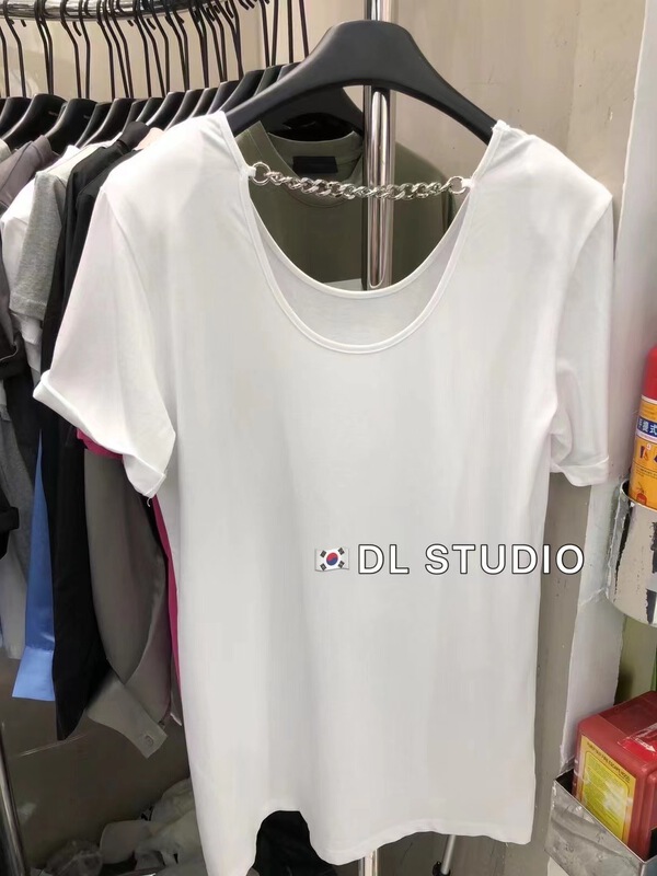 [DL] Korean chain shoulder pad solid color versatile short sleeve T-shirt 8570# WTT