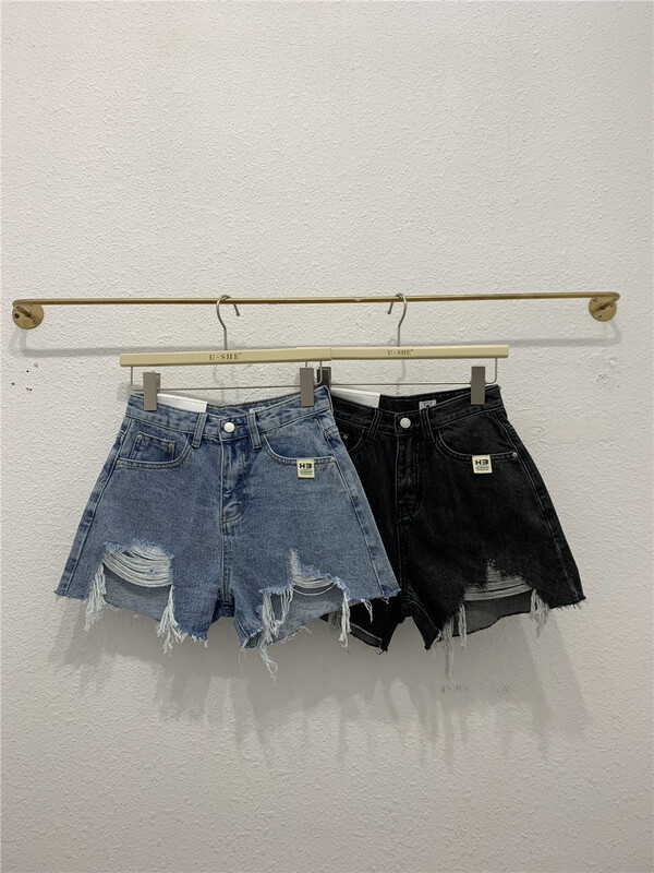 [u.she] Korean personalized hole design denim shorts 036# cqw