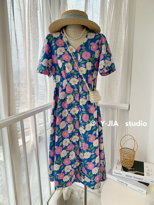 goods in stock! [y.jia Yijia] Korean aging V-neck cardigan floral dress 8972# PCZ