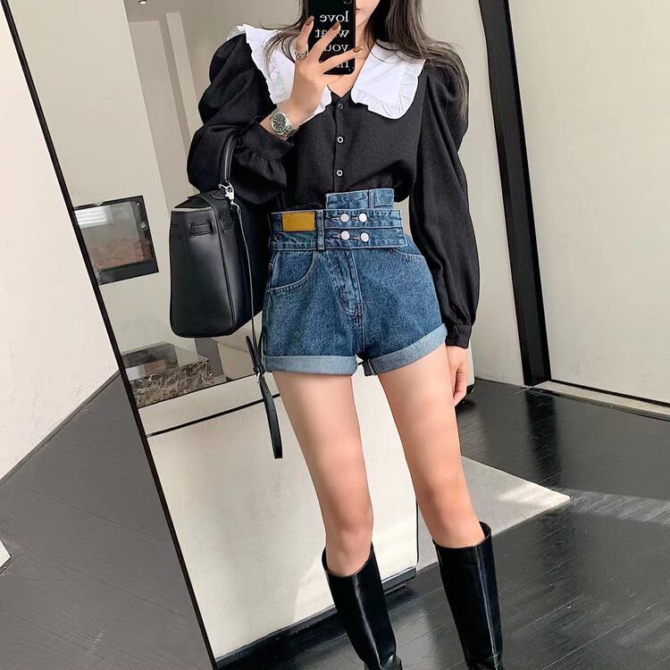 [u.she] fashion personality irregular denim shorts 26220# cqw