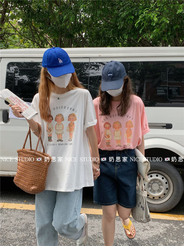 [naisijia] Korean cartoon little girl print round neck short sleeve T-shirt 66063# zjy