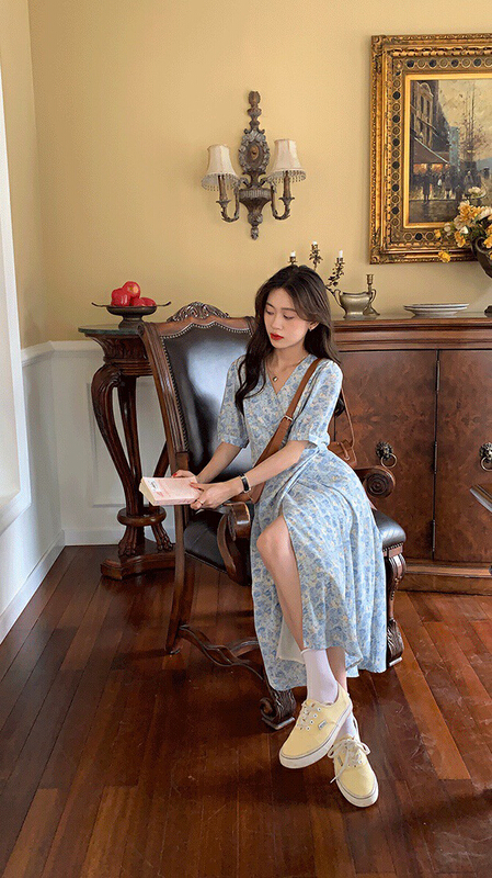 [wgwe] waist closing to show thin temperament medium length dress 1553# PCZ