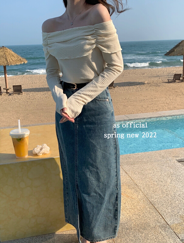 New year in early spring! [as] Korean slim slit denim skirt 9745# HBx