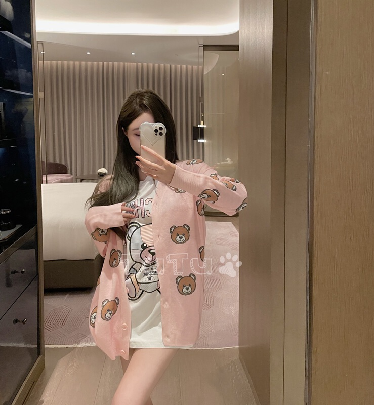 [Tutu] Korean full screen bear loose knit cardigan (excluding inner layer) 68201# cqw