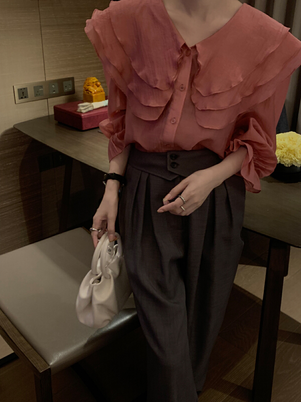 [finoa] casual draped large lapel Chiffon 10316# CLS
