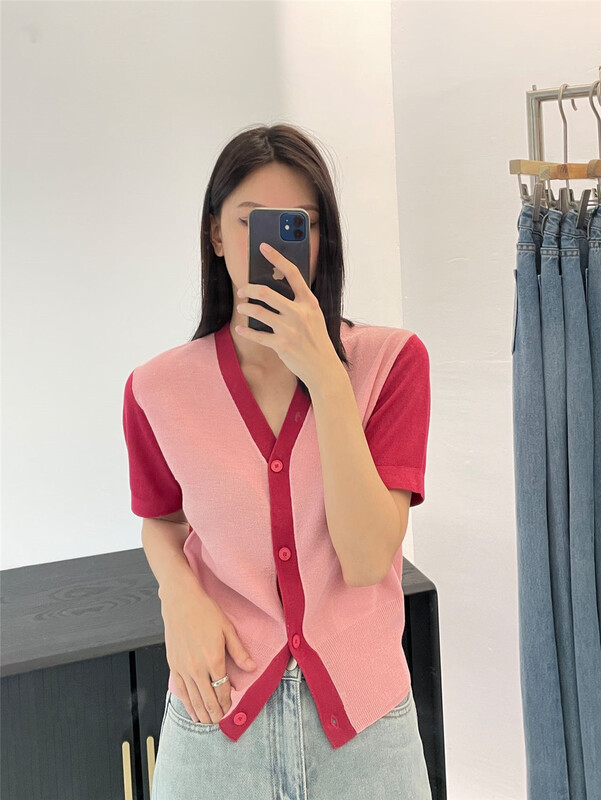 New in early summer! [clean space] simple Japanese style versatile color matching short sleeved knitted cardigan 31721# CLS