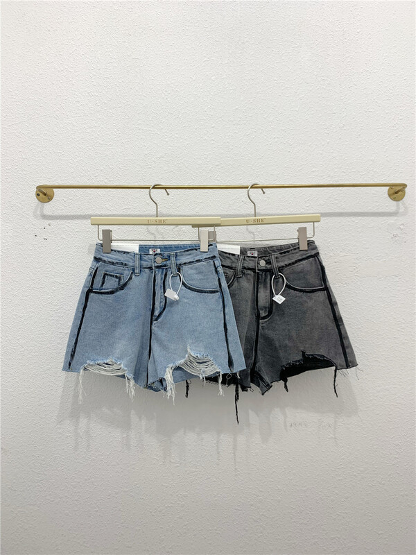 [u.she] high waist design graffiti edge denim shorts 6757# cqw