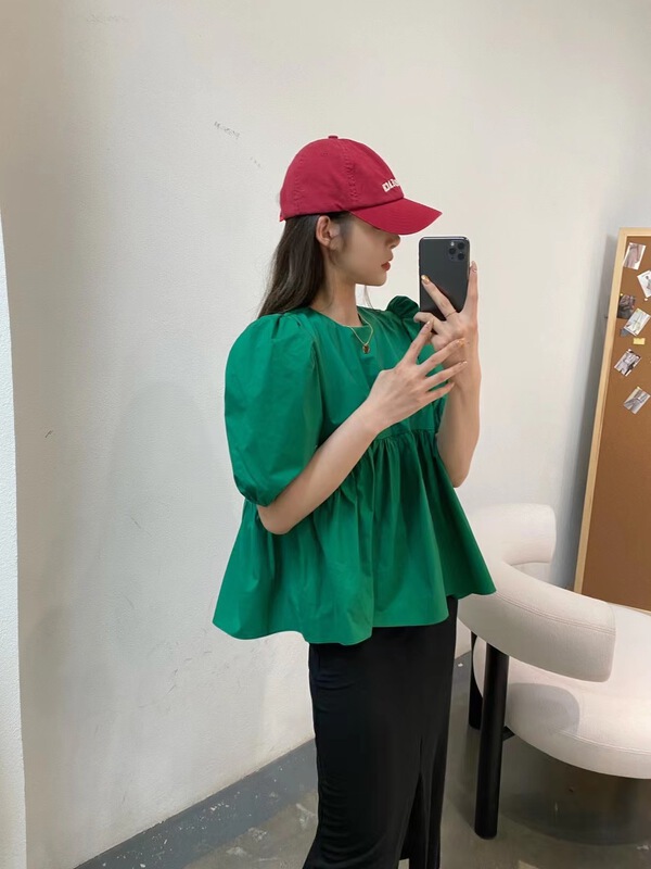 [modern 197] Korean style versatile bubble sleeve shirt 0031\zyh