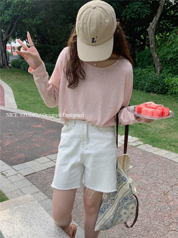 [naisijia] Korean back cross loose sunscreen shirt 9965# zjy