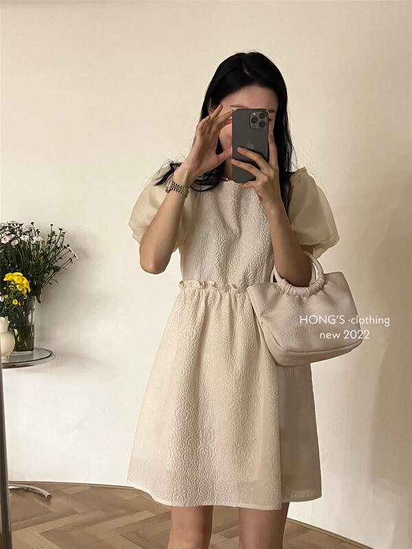 [Hong's] round neck pleated lady dress 1695# ll