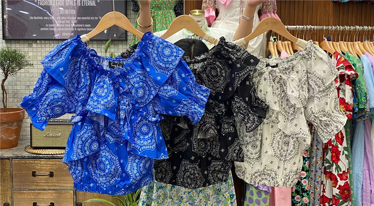 [N21] Vintage off shoulder printed short sleeved shirt 2222# WPL