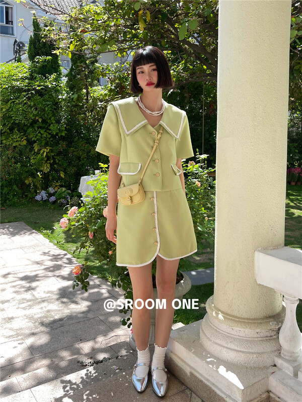 New in early summer! [s.room] color matching edge fashion short coat + high waist skirt suit ys2-202# LSL