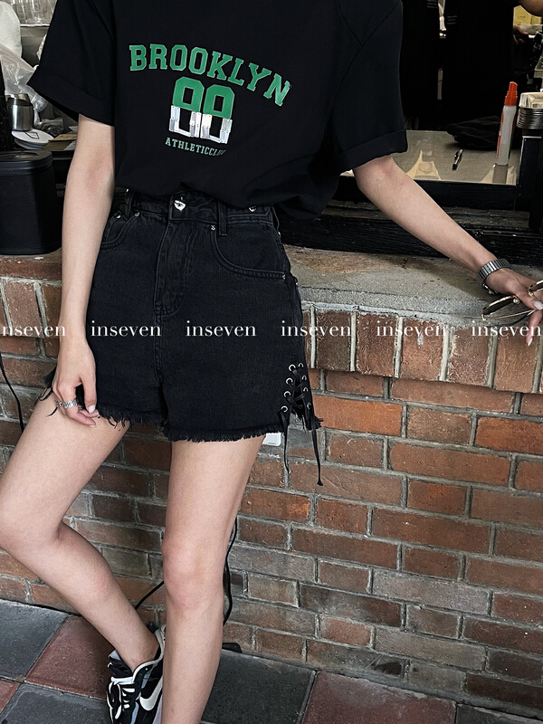 New in early summer! [inseven] Korean design cross adjustable drawstring denim shorts n320# ozq