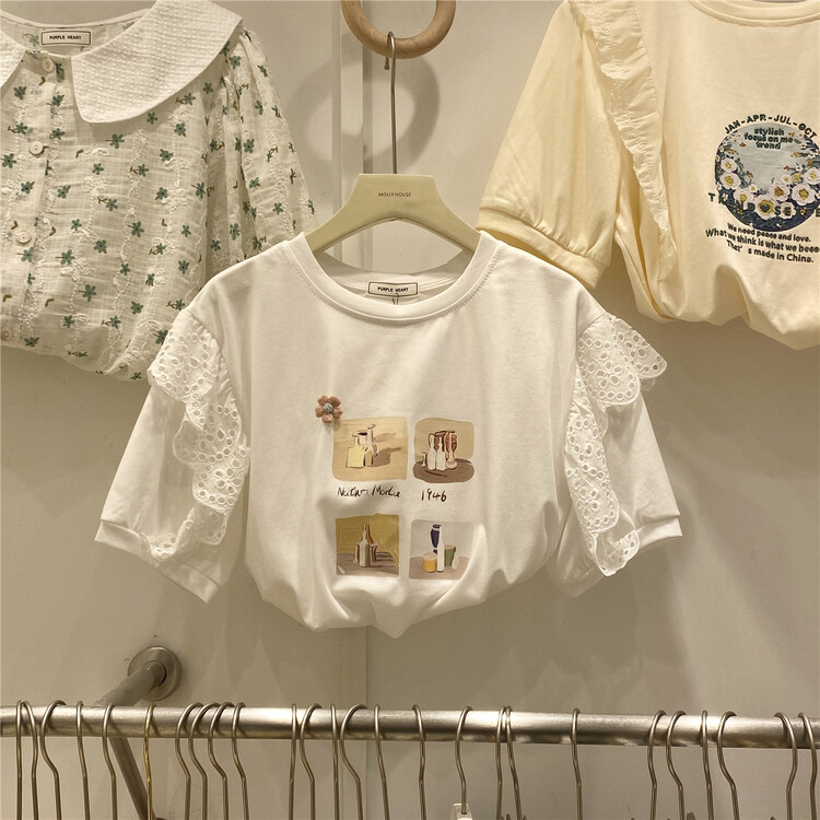 New in early summer! [purpler] Korean sweet printing heavy craft short sleeve T-shirt 0642# hjy
