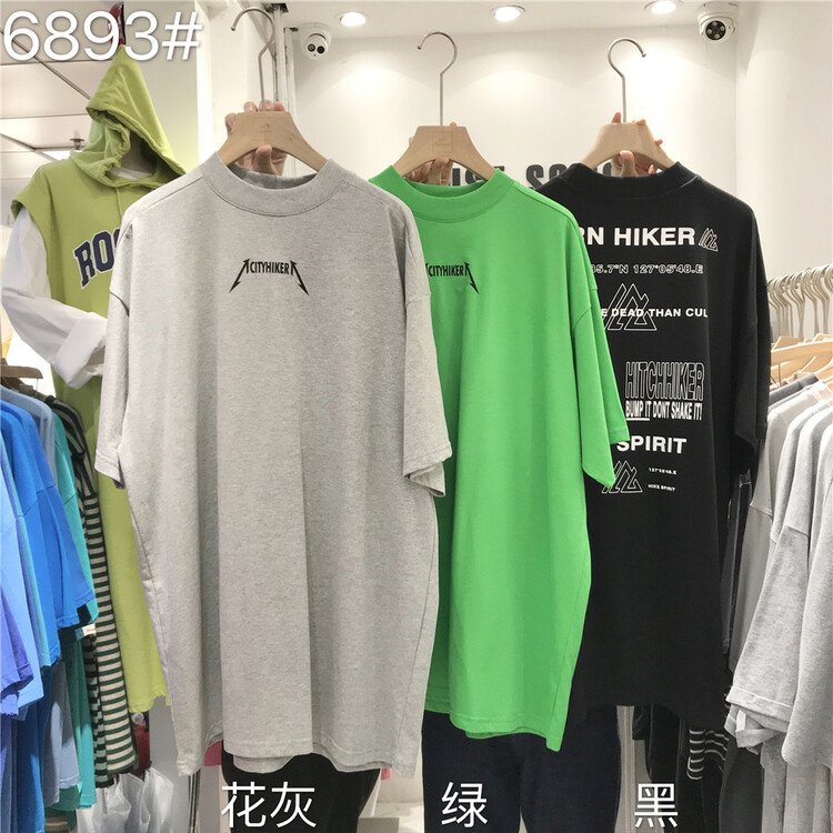 New in early summer! [just soso] simple foreign style medium long letter loose short sleeve T-shirt 6893# CLS