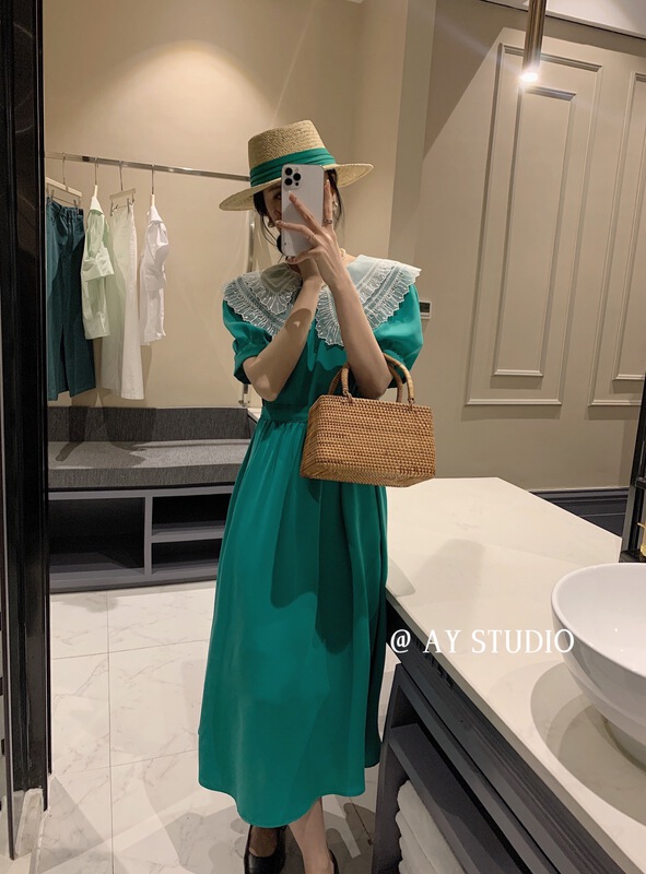 [ay studio] Korean lady lace stitched doll neck dress (only dresses) 66845# zxx