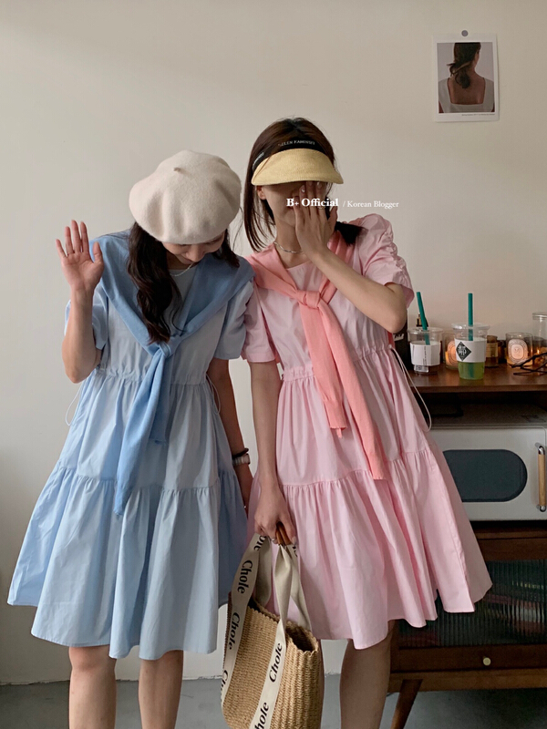 [B plus] ins fresh waist trimming versatile dress (with shawl) 22-9438-2# HBx