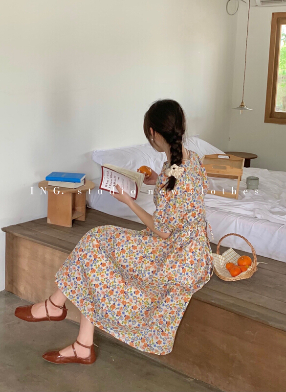 [ing] sweet age reducing waist showing thin French floral dress 6918# ZSY