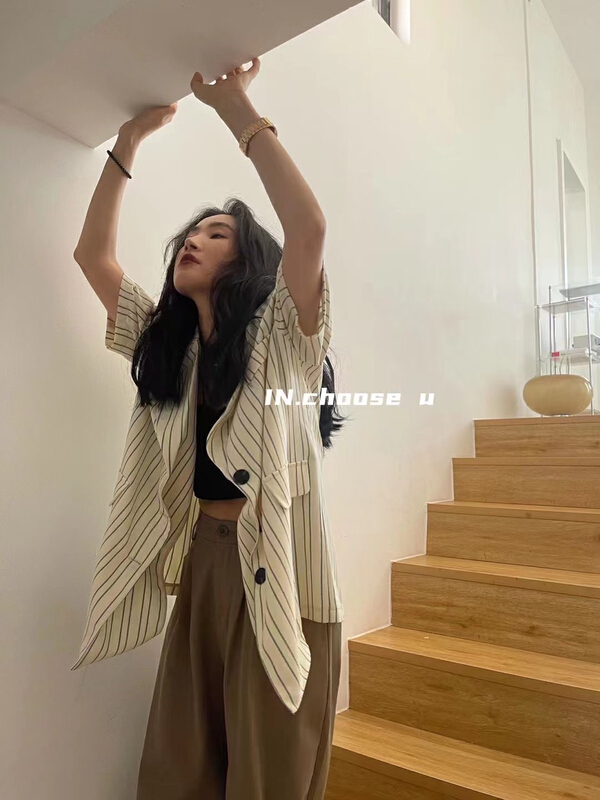 New in early summer! [in. Choose u] stripe short sleeve suit 66208# zxl
