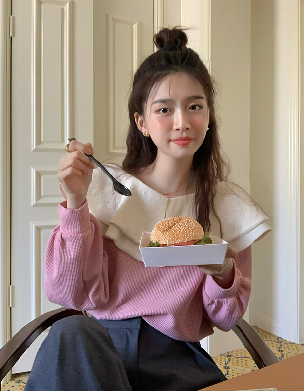 goods in stock! Early spring! [timely rain] Han Feng ins double layer doll large lapel sweater c1717# WPL