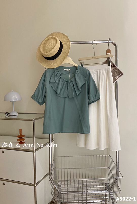 [Mi Xiang] Korean version characteristic lotus leaf edge clean color small shirt 5022-1# hjy