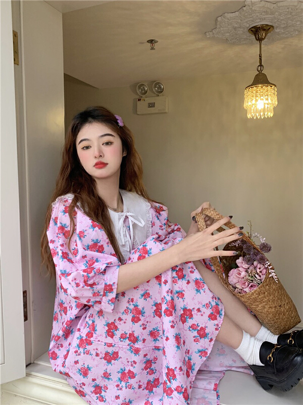 New in early summer! [come and see] floral lace up bubble sleeve dress 0841# JJ