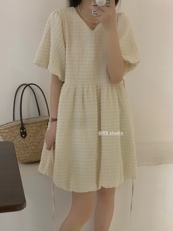 [RS] bubble sleeve round neck versatile dress rs1836# XYY