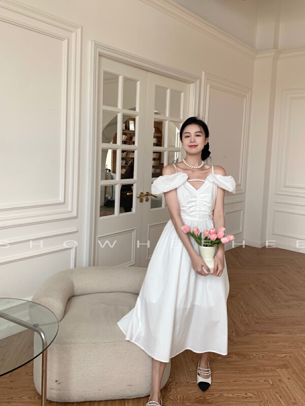 [8lei5 ballet] French style one shoulder suspender dress 971-# WPL