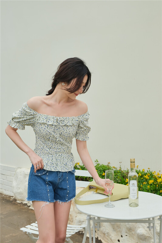 goods in stock! New in early summer! [Ziyuan] Han Fan lace up floret short fresh blouse 9205# zxx