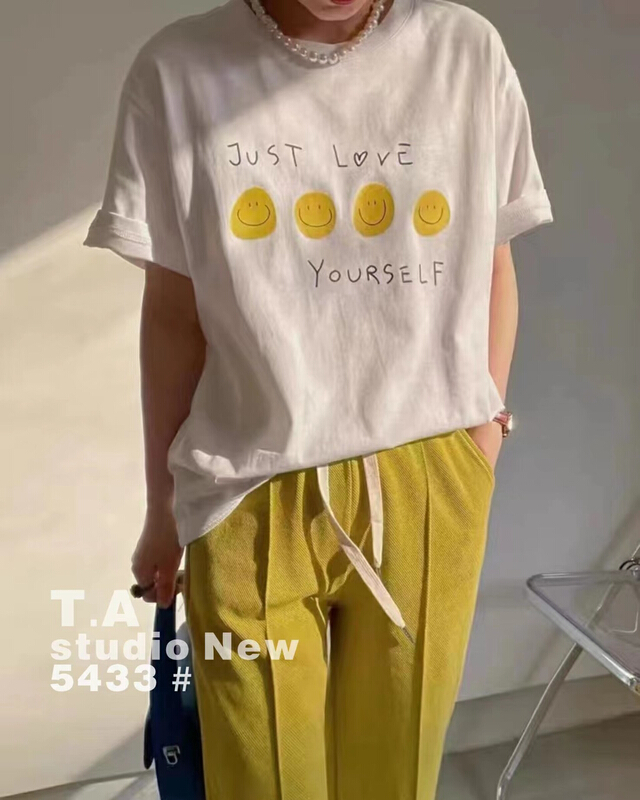 [TA +] Korean print round neck short sleeve T-shirt 5433# XYY