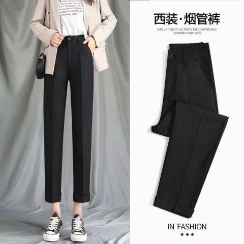 Spring and autumn straight waist women's casual pants black high pipe pants