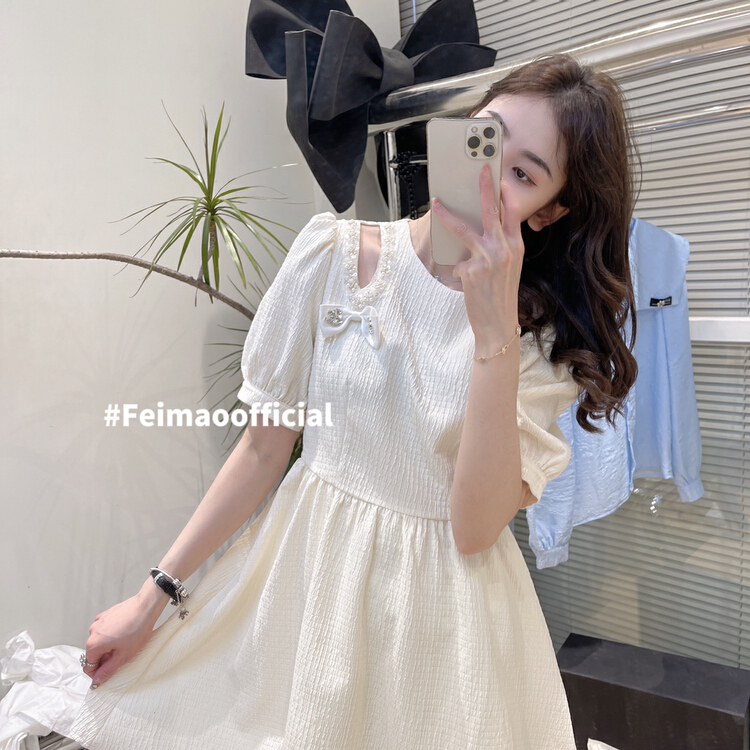 In early summer! [Feimao Philippine cat] French Retro Style Bubble Sleeve Nail Drill dress ym-7051\lsl