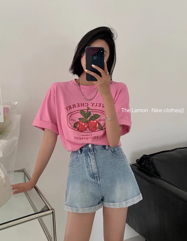 New in early summer! [lemon green tea] Korean versatile fashion loose short sleeve T-shirt 2129# hjy