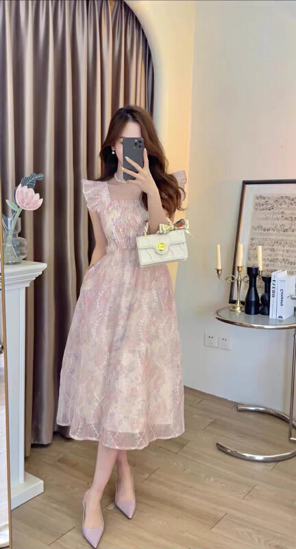 [RM. HH] lace embroidered fly sleeve waist dress 368# ozq