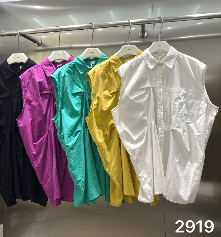 [we home] Korean single breasted comfortable sleeveless shirt 2919# L