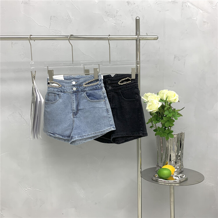 [u.she] fashion heavy industry decoration hollow out design denim shorts 81107# cqw