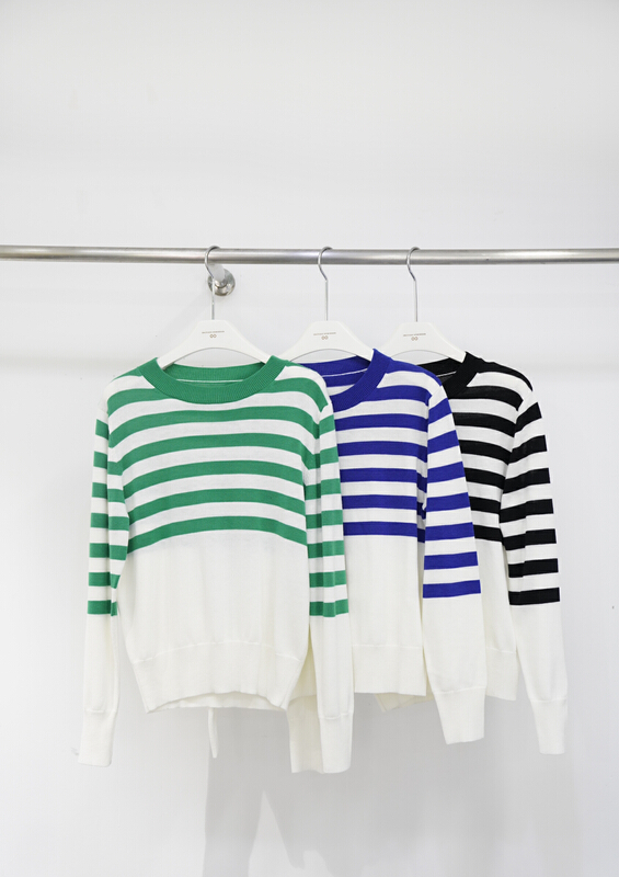 goods in stock! New year in early spring! [C oni] crew neck striped simple long sleeve wool knit (including 10% wool) oh22n4810# zxl