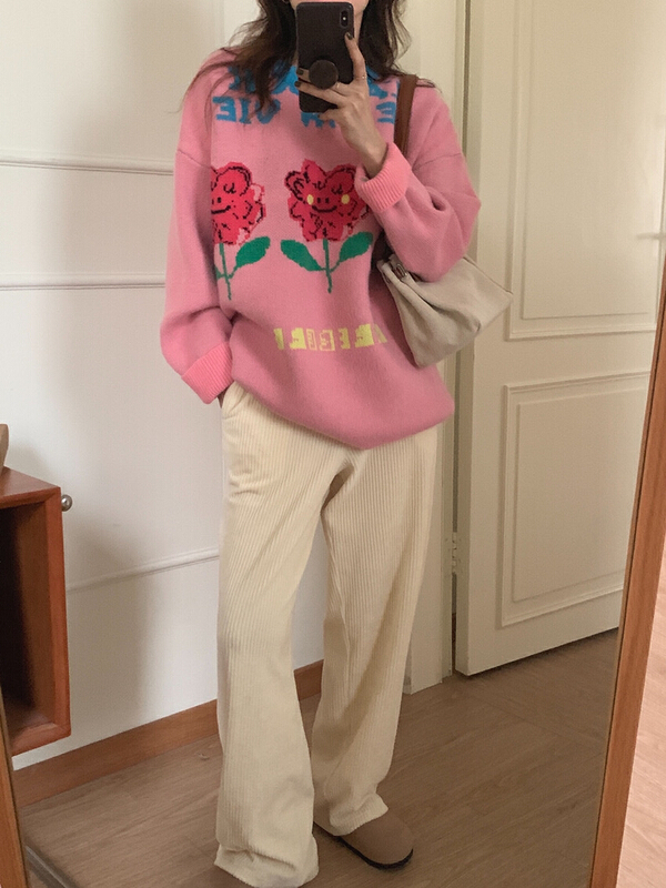 goods in stock! [timely rain] Han Feng ins retro Beige velvet pit wide leg casual pants (only pants) yy022# YYW