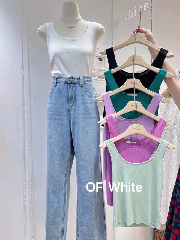 [of white] Korean simple square neck vest / sling 881000# hjy