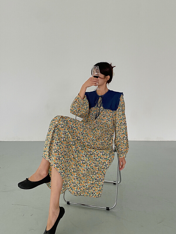 [zicci] Korean floral loose dress (with detachable collar) 106511# jhy