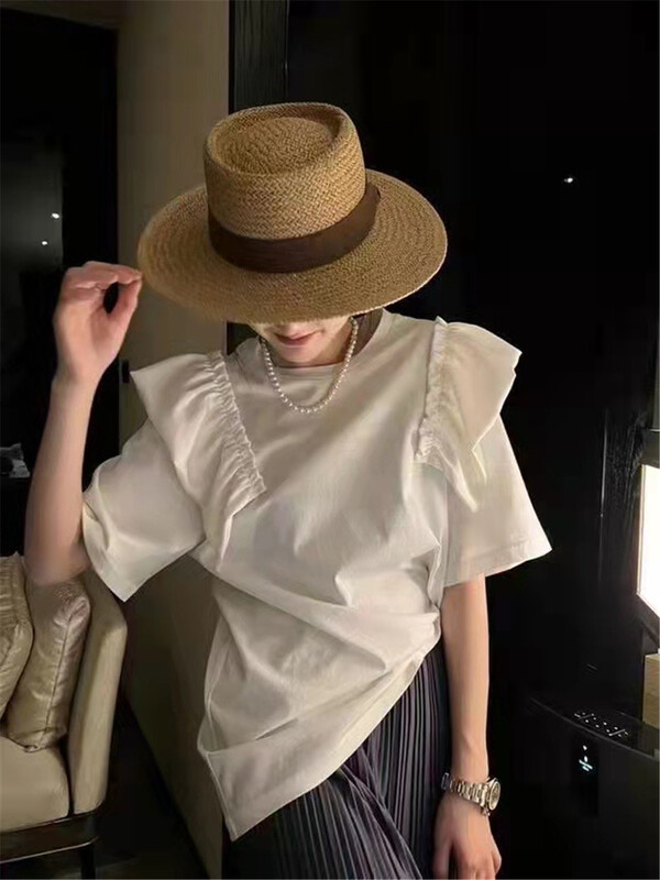 goods in stock! New in early summer! [Anan +] ruffled solid color Pullover short sleeve T-shirt ys1-2070# WTT