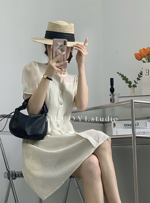 [Luoyi] round neck stitched temperament dress 9721# L