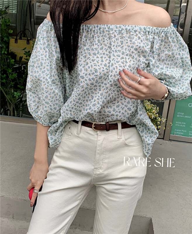 New in early summer! [her tell] broken flower shoulder sweet little shirt 5227# XYJ