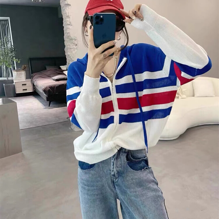 [huole] Korean personalized color blocking hooded zipper sunscreen shirt 6822# WTT