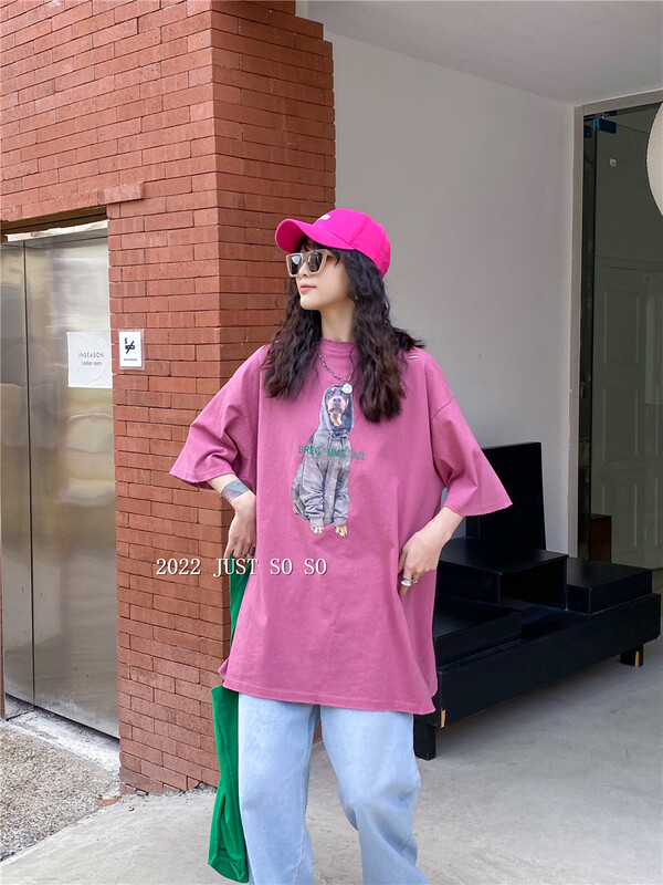 New year in early spring! [just soso] Korean fashion Dog Print loose short sleeve T-shirt 6831# CLS